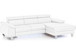 Ecksofa COTTA "Komaris L-Form,B:244cm, inkl. Kopfteilverstellung, Wellenunterfederung", weiß, Sofas, B/H/T: 244cm x 72cm x 166cm, Leder PAMPAS, Recamiere rechts, ohne Bettfunktion,ohne Bettkasten,mit RGB-LED-Beleuchtung, Microfaser PRIMABELLE (100% Polyester);Kunstleder SOFTLUX(100%Polyurethan);Feinstruktur (100% Polyester);Kunstleder SOFTLUX/Struktur (100%Polyurethan, 90%Polyester, 10% Polyacryl)
