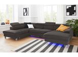 Wohnlandschaft COTTA "Komaris U-Form, B: 320 cm", braun, Sofas, Kinder, B/H/T: 320cm, Leder PAMPAS, Ottomane links, ohne Bettfunktion,ohne Bettkasten,mit RGB-LED-Beleuchtung,mit Kopfteilverstellung, Microfaser PRIMABELLE (100% Polyester);Kunstleder SOFTLUX;Feinstruktur (100% Polyester);Kunstleder SOFTLUX/Struktur (100% Polyester);NaturLEDER, Wohnlandschaft, mit Kopfteilverstellung, optional Schlaf