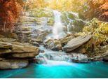 Fototapete LIVING WALLS "Designwalls Waterfall", bunt (blau, grün, grau), B:3,5m L:2,55m, Vlies, Tapeten, Vlies, Wand, Schräge, Decke