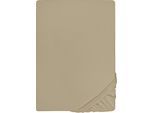 Spannbettlaken BIBERNA "THEA Baumwoll-Jersey mit Elasthan, 160 g/m²", grau (taupe), 1 Stk., Jersey-Elasthan, 90-100x190-220 25cm, Jersey-Elasthan, Obermaterial: 97% Baumwolle, 3% Elasthan, Bettlaken, Spannbettlaken, Bettlaken für Matratzen bis 25 cm Höhe, pflegeleicht, bügelfrei