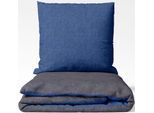 Wendebettwäsche SETEX "Feinbiber", blau (dunkelgrau, dunkelblau), B/L: 135cm x 200cm, 1 Stk., 1 Stk., Biber, B/L: 80cm x 80cm, 2 Stk., Biber, Obermaterial: 85% Baumwolle, 15% Polyester, Bettwäsche, Wendebettwäsche, mit Wendefunktion