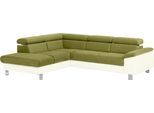 Ecksofa COTTA "Komaris L-Form, B: 249 cm", braun (creme, grün), B:249cm H:72cm T:100cm, Microfaser PRIMABELLE (100% Polyester);Kunstleder SOFTLUX;Feinstruktur (100% Polyester);Kunstleder SOFTLUX/Struktur (100% Polyester);NaturLEDER, Sofas, Ecksofa, mit Kopfteilverstellung, optional Schlaffunktion, Bettkasten & Licht
