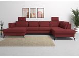 Wohnlandschaft SIT & MORE "Olsen U-Form", rot (bordeaux), B:335cm H:88cm T:201cm, 100% Polyester, Sofas, Wohnlandschaft, inklusive Sitztiefenverstellung, optional Schlaffunktion, 15cm hoch