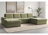 Wohnlandschaft SIT & MORE "Moreno U-Form, B: 309 cm", grün (hellgrün), B:309cm H:82cm T:171cm, 100% Polyester, Sofas, Wohnlandschaft, mit Armteilverstellung, optional Schlaffunktion