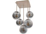 OTTO HOME Deckenleuchte "Nellin", beige matt, rauchglas, 5, Ø 16cm H: 59cm, 1 Stk., Leuchten, 5 Glaskugeln mit je 1x E14 exkl., quadratisch, beige matt, Deckenleuchte