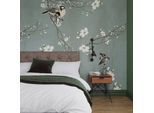 Fototapete SUPERFRESCO EASY "Vögel & Blüten", blau, H:2,8m L:2,8m, Vlies, Tapeten, Design Tapeten