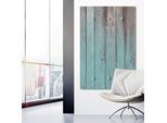 Garderobenleiste QUEENCE "Barney", blau (türkis), B:80cm H:120cm T:3cm, Acrylglas, Garderobenhalter, Wand Garderobe, Vintage, Holz Optik, platzsparend