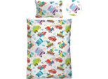 Kinderbettwäsche BIBERNA "Adrian", bunt, B/L: 100cm x 135cm, 1 Stk., 1 Stk., Linon, B/L: 40cm x 60cm, 2 Stk., Linon, Obermaterial: 100% Baumwolle, Bettwäsche, hautfreundlich, kühlend, mit Reißverschluss, ganzjährig einsetzbar