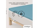 Spannbettlaken SCHLAFGUT "PURE TOPPER Bio-Baumwolle mit Elasthan 170 g/m² für Topper bis 10 cm", blau (petrol mid), 1 Stk., Jersey-Elasthan, 180-200x200-220 10cm, Jersey-Elasthan, Obermaterial: 95% Baumwolle, 5% Elasthan, Bettlaken, Spannbettlaken, PREMIUM Laken für Matratzen bis 10 cm Höhe, dehnbar, blickdicht
