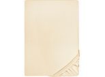 Spannbettlaken BIBERNA "Samy", beige (champagner), 1 Stk., Jersey-Elasthan, 90-100x190-220 12cm, Jersey-Elasthan, Obermaterial: 95% Baumwolle, 5% Elasthan, Bettlaken, Spannbettlaken, hochwertiges Jersey-Elasthan für Topper geeignet