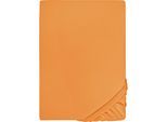 Spannbettlaken BIBERNA "Marc", orange (nektarine), L:200cm, Jersey, Obermaterial: 100% Baumwolle, Bettlaken, Spannbettlaken, aus Baumwolle, für Matratzen bis 22 cm Höhe, Bettlaken, Spannbetttuch