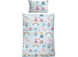 Bettwäsche BIBERNA "kleine Prinzessin", blau (ciel), B/L: 100cm x 135cm, 1 Stk., 1 Stk., Feinbiber, B/L: 40cm x 60cm, 2 Stk., Feinbiber, Obermaterial: 100% Baumwolle, Bettwäsche, Bettwäsche, wohlig warm + weich, pflegeleicht, aus 100% Baumwolle, Reißverschluss
