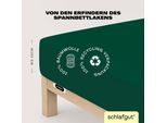 Spannbettlaken SCHLAFGUT "EASY JERSEY Bettlaken, 150 g/m², 100% Baumwolle, Spannbetttuch", grün (grün deep), L:200cm, Jersey, Obermaterial: 100% Baumwolle, Bettlaken, Spannbettlaken, Spannbettlaken bis 22 cm Höhe, bügelfrei, pflegeleicht, perfekter Sitz