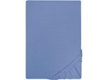 Spannbettlaken BIBERNA "Leila", blau, L:200cm, Jersey, Obermaterial: 100% Baumwolle, Bettlaken, Spannbettlaken, Bettlaken aus 100% Baumwolle, für Matratzenhöhen bis 22 cm