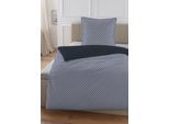 Wendebettwäsche HECHTER PARIS "0061311", blau (marine), B/L: 155cm x 220cm, 1 Stk., 1 Stk., Satin, B/L: 80cm x 80cm, 2 Stk., Satin, Obermaterial: 100% Baumwolle, Bettwäsche, Wendebettwäsche, feiner Glanz + weicher Griff,100% Baumwolle, Stehsaum, gesticktes LOGO