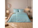 Bettwäsche ESTELLA "Cielo", blau (azur), B/L: 135cm x 200cm, Mako-Interlock-Jersey, B/L: 80cm x 80cm, 2 Stk., Mako-Interlock-Jersey, Obermaterial: 100% Baumwolle, Bettwäsche, Bettwäsche