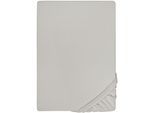 Spannbettlaken BIBERNA "THEA Baumwoll-Jersey mit Elasthan, 160 g/m²", grau (sturmgrau), 1 Stk., Jersey-Elasthan, 90-100x190-220 25cm, Jersey-Elasthan, Obermaterial: 97% Baumwolle, 3% Elasthan, Bettlaken, Spannbettlaken, Bettlaken für Matratzen bis 25 cm Höhe, pflegeleicht, bügelfrei