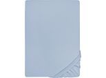 Spannbettlaken BIBERNA "THEA Baumwoll-Jersey mit Elasthan, 160 g/m²", blau (eisblau), 1 Stk., Jersey-Elasthan, 90-100x190-220 25cm, Jersey-Elasthan, Obermaterial: 97% Baumwolle, 3% Elasthan, Bettlaken, Spannbettlaken, Bettlaken für Matratzen bis 25 cm Höhe, pflegeleicht, bügelfrei