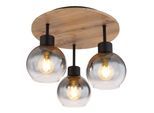GLOBO LIGHTING Deckenleuchte "MOITAS", schwarz (schwarz matt), 3, Ø 38cm H: 30cm, 1 Stk., Leuchten, Deckenleuchte Schwarz/Holzoptik, Rauchglas, E27, Deckenleuchte