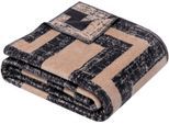 Wohndecke IBENA "Dairut", beige (beige, grau), B:150cm L:200cm, Baumwolle, Polyacryl, Polyester, Wohndecken, Wohndecke, mit geometrischem Muster