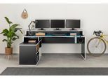 Gamingtisch FORTE "Tezaur", schwarz, B:200cm H:91,1cm T:125,4cm, Tische, mit RGB-Beleuchtung, Breite 200 cm, Eckschreibtisch