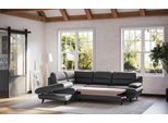 Ecksofa COTTA "Pike L-Form, B: 266 cm", grau (schwarz), Sofas, B/H/T: 266cm x 90cm x 217cm, Leder PAMPAS, Ottomane links, Mit Bettfunktion & Bettkasten, GEDECKTES RINDSLEDER, Ecksofa, optional Schlaffunktion & Bettkasten, B:266cm H:90cm T:217cm