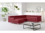 Wohnlandschaft COTTA "Sammy U-Form, B: 304 cm", rot, Sofas, B/H/T: 304cm x 74cm x 240cm, Leder PAMPAS, Recamiere links, Mit Kopfteilverstellung,Ohne Bettfunktion und Bettkasten, NaturLEDER, die Rückseite ist mit schwarzem und die Liegefläche der Bettfunktion ist mit beigem Spannstoff bezogen, Wohnlandschaft, Kopfteilverstellung, optional Schlaffunktion & Bettkasten, B:304cm H:74cm T:240cm
