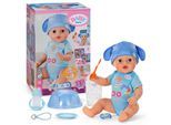 Babypuppe BABY BORN "Jonas Click & Play 43cm", blau, Puppen, Baby, Babypuppe, mit Click-&-Play: Hält Fläschchen und Löffel selbst - ohne Batterien