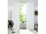 Gardine OTTO HOME "Marric" Gr. 3, weiß (blau), B:135cm H:225cm, Polyester, Gardinen, Gardine, halbtransparent, Leinenoptik mit Streifen, Schlaufenaufhängung