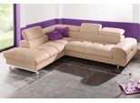 Ecksofa COTTA "Chef L-Form", beige (cappuccino), Sofas, B/H/T: 257cm x 72cm x 206cm, Leder PAMPAS, Ottomane links,mit Kopfteilverstellung,mit Bettfunktion, Luxus-Microfaser (100% Polyester);Kunstleder Softlux;Leder Advantage (abgedecktes Spalt-Rindsleder), Rückseite mit schwarzem Spannstoff bezogen;NaturLEDER (echtes Rindsleder), Rückseite mit schwarzem Spannstoff bezogen, Ecksofa, mit Kopfteilver