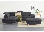 Ecksofa COTTA "Driver L-Form, B: 265 cm, moderne Couch mit Wellenunterfederung, Leder", grau (fango), Sofas, B/H/T: 268cm x 73cm x 214cm, Leder PAMPAS, Ottomane links,mit Kopfteilverstellung,ohne Bettfunktion und Bettkasten, Kunstleder SOFTLUX;LEDER BEEFY (ein abgedecktes Spalt-Rindsleder) im Sitz und Rücken (Korpus in Kunstleder);Luxus-Kunstleder;Leder Pampas (echtes Rindsleder) im Sitz und Rücke