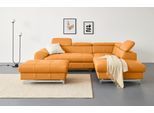 Ecksofa COTTA "Chef L-Form, B: 257cm, Leder, inkl. Kopfteilverstellung", orange (amber), Sofas, B/H/T: 257cm x 72cm x 206cm, Leder PAMPAS, Ottomane rechts,mit Kopfteilverstellung,ohne Bettfunktion, Luxus-Microfaser (100% Polyester);Kunstleder Softlux;Leder Advantage (abgedecktes Spalt-Rindsleder), Rückseite mit schwarzem Spannstoff bezogen;NaturLEDER (echtes Rindsleder), Rückseite mit schwarzem Sp