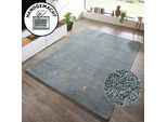 Wollteppich THEKO "Gabbeh Motiv, Handgefertigt, Teppich, Tiermotiv, reine Wolle" Gr. 6, blau (hellblau, grau), B:200cm H:14mm L:290cm, Wolle, Teppiche, reine Wolle, Wohnzimmer, Schlafzimmer, Esszimmer