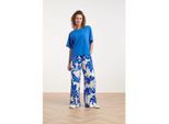 Smashed Lemon Blauwe palazzo broek met witte bloemenprint en elastische taille