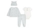 Shirt, Hose, Jacke & Mütze HUGGIES BABYWEAR "HUGN 4PC SET", Mädchen, Gr. 2 (3M/62), weiß (baby mist), Jersey, Obermaterial: 100% Baumwolle, bedruckt, KOB Set-Artikel, Mütze-Jäckchen-Body-Hose mit Fuss - Alloverprint