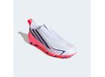 Fußballschuh ADIDAS PERFORMANCE "F50 HYPERFAST LEAGUE KIDS, FESTE BÖDEN, OHNE SCHNÜRSENKEL", Mädchen, Gr. 33, cloud weiß, solar lila, solar turbo, Synthetik, Textil, Schuhe Fußballschuh, Außensohle für Rasen und feste Böden, für Jugendliche & Kinder