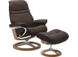Relaxsessel STRESSLESS "Sunrise", braun (braun batick), B:79cm H:103cm T:73cm, Leder BATICK: BATICK ist ein leicht korrigiertes, durchgefärbtes und genarbtes Möbelleder, bei dem die meisten Unebenheiten und Spuren in der Regel entfernt wurden.;Leder PALOMA: PALOMA ist ein durchgefärbtes Semianilin-Möbelleder mit natürlicher Narbung.;ROHLEDER Stoff Q2 FARON: Ein fester zuverlässiger Bouclé mit eine