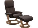 Relaxsessel STRESSLESS "Admiral", braun (braun batick), B:78cm H:98cm T:73cm, Leder BATICK: BATICK ist ein leicht korrigiertes, durchgefärbtes und genarbtes Möbelleder, bei dem die meisten Unebenheiten und Spuren in der Regel entfernt wurden., Sessel, Relaxsessel, mit Classic Base, Größe M & L, Gestell Eiche