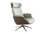 Relaxsessel FLEXLUX "Volden Fernsehsessel, verstellbarer Rücken- & Kopfstütze, drehbar", weiß (warm weiß), B:83cm H:112cm T:125cm, 100% Echteder, Sessel, Relaxsessel, Rücken- und Kopfteilverstellung, Drehbar, Fuß Alu, Armlehne Walnuss