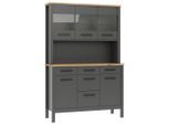 Buffet Aalborg, Anthrazit, Eiche Artisan, Glas, Holzwerkstoff, 5 Fächer, 5 Schublade(n) Schubladen, 130x196x45 cm, Küchen, Küchenmöbel, Buffetschränke