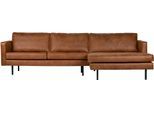 Ecksofa WOOOD "Rodeo Recycling-Lederfaser-Verbundstoff, H 85 x B 300 x T 155/86 cm", braun (cognac), B:300cm H:85cm T:155cm, Sofas, Ecksofa, Tragkraft 250 kg, Gute Verschleißfestigkeit, pfleigleicht, Metallbeine