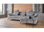 Ecksofa OTTO HOME "Costello L-Form, B: 301cm, Sitztiefen & Armteilverstellung, Federkern", grau, B:301cm H:89cm T:176cm, 100% Polyester;Samtoptik (100% Polyester), Sofas, Ecksofa, 3 Nierenkissen, mit Schlaffunktion & Bettkasten