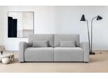3-Sitzer OTTO HOME "JIGGS wahlweise Schlafsofa mit Bettkasten, Maße B/H/T: 228/96/110 cm", grau (hellgrau), B:228cm H:96cm T:110cm, 100% Polyester, Sofas, 3-Sitzer, Sofa mit Wellenunterfederung, enthält 2 Rückenkissen und 2 Zierkissen