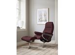 Relaxsessel STRESSLESS "Sunrise", rot (bordeaux batick), B:92cm H:105cm T:80cm, Leder BATICK: BATICK ist ein leicht korrigiertes, durchgefärbtes und genarbtes Möbelleder, bei dem die meisten Unebenheiten und Spuren in der Regel entfernt wurden., Sessel, Relaxsessel, mit Cross Base, Größe S, M & L, Holzakzent Braun