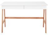 Schreibtisch MÖBILIA "Herdis", weiß (weiß, natur, natur, weiß), B:120cm H:77cm T:60cm, MDF, Beine Heveaholz, Tische, Schreibtisch, mit 2 grifflosen Schubladen