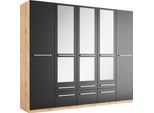 Kleiderschrank PRIESS "Schrank Garderobe Wäscheschrank Barcelona in 5 Breiten", schwarz (astkernbuche, schwarz), B:230cm H:193cm T:54cm, Holzwerkstoff, Schränke, Kleiderschrank, viel Stauraum, geräumige Schubkästen, mit Spiegel, MADE IN GERMANY
