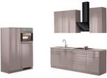 Küchenzeile WIHO KÜCHEN "Chicago", braun (küche: braun, korpus: trüffelfarben, arbeitsplatte: canvas grau), B:330cm T:60cm, Komplettküchen-Sets, Küchenzeile, mit E-Geräten, Gesamtbreite 330 cm