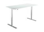 Schreibtisch Start Off - elektrisch höhenverstellbar - T-Fuss - B 1600 x T 800 x H 755-1255 mm - lichtgrau/weissaluminium