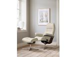 Relaxsessel STRESSLESS "Sunrise", beige (cream batick), B:79cm H:103cm T:73cm, Leder BATICK: BATICK ist ein leicht korrigiertes, durchgefärbtes und genarbtes Möbelleder, bei dem die meisten Unebenheiten und Spuren in der Regel entfernt wurden., Sessel, Relaxsessel, mit Cross Base, Größe S, M & L, Holzakzent Braun