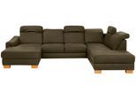 Wohnlandschaft HOME AFFAIRE "Dundee U-Form", grün (olive), B:338cm H:86cm T:219cm, Luxus-Microfaser Lederoptik (100% Polyester), Sofas, Wohnlandschaft, wahlweise mit Kopfteilverstellung und zusätzlich mit Schlaffunktion